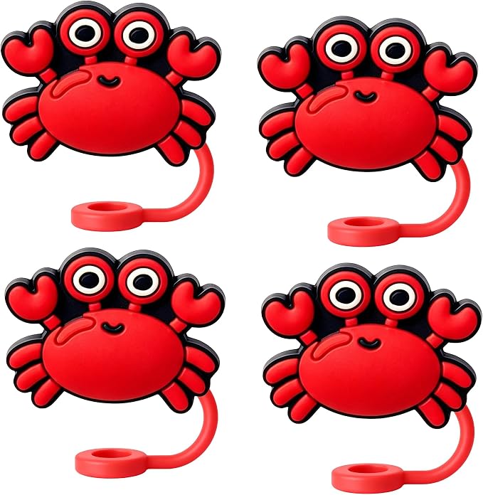 Animal Straw Toppers For Stanley Cups;Straw Covers Cap Toppers Compatible With Stanley 30&40 Oz Tumbler, Reusable & Silicone Tumbler Straws Topper For 0.4 Inch Tips Animal Lover Gifts (Red Crab)