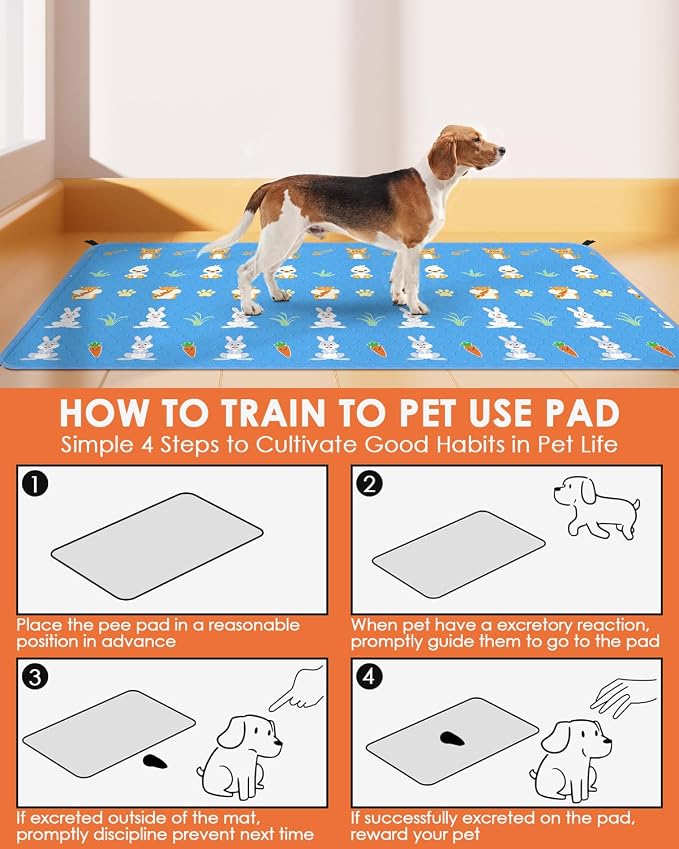 Bissap 2‑Pack Guinea Pig Cage Liners, 47''x24'' Pet Pee Pad Bedding, Blue | Non‑slip Waterproof TPU Layer, Super Absorbent, Washable Reusable Bedding for Guinea pig, Rabbit, Hamster, Chinchilla, Rat