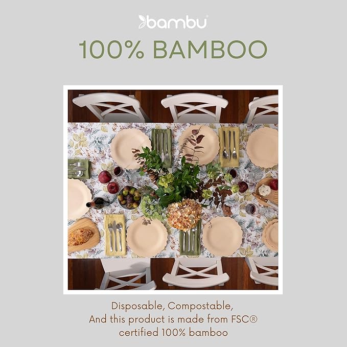 Bambu Pack of 100-11 Inch Disposable Bamboo Plates Fancy, Biodegradable Eco Friendly Products, Bamboo Disposable Plates for Party, Weddings, and Events, Great For Any Occasion - Bulk Case