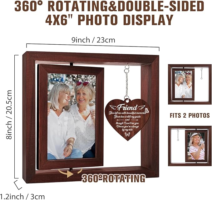 Memorial Gifts for Loss of Friend,Rotating Wooden Picture Frame, Sympathy Gift Keepsake, Healing Grief Gift for Loss of Friend, Remembrance for Funerals, Memorial Ceremonies, Fits 4x6 In Photo
