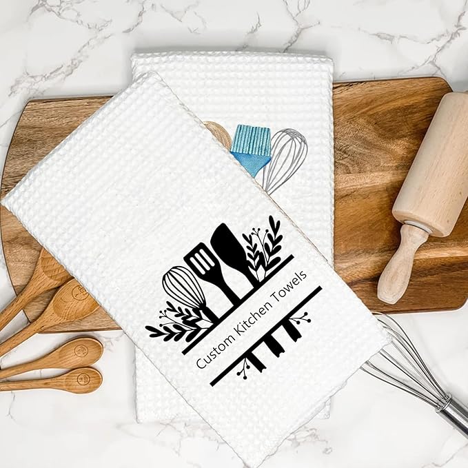 Custom Kitchen Towels Personalized Name Kitchen Towels Housewarming/Holiday/Birthday/Anniversaries Gift for Kitchen Decor Custom Waffle Dish Towel