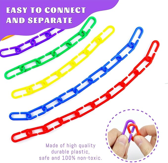 JIALEEY 100PCS Plastic Chain Links, Children's Learning Toy, Mix Color Rainbow DIY C-Clips Chains Hooks Swing Climbing Cage Toys for Bird Sugar Glider Rat Parrot