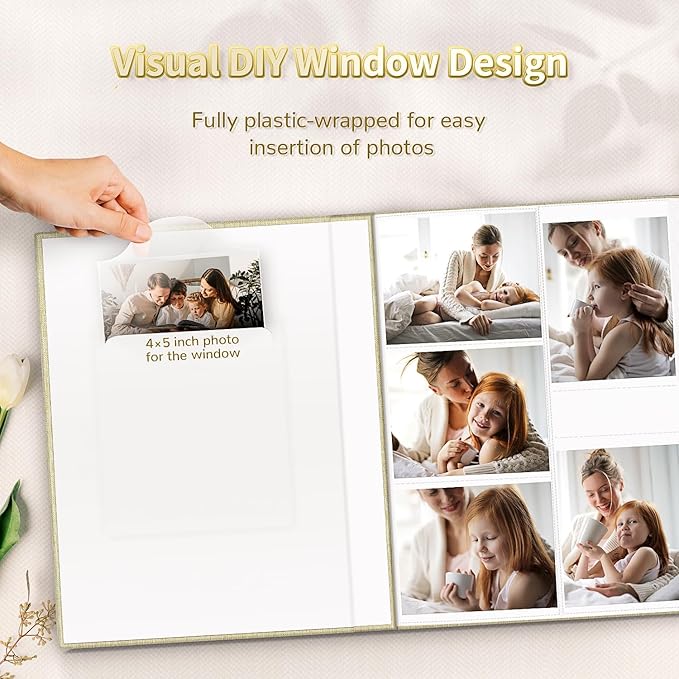 Photo Album 4x6 with 1000 Pockets,Slip-in Picture Albums,Linen Cover Memory Book with Front Window,White Page Vertical Photo Book for Wedding,Family,Anniversare,Baby,Vacation