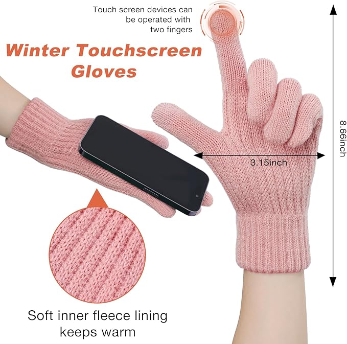 Tavaleu Womens Winter Beanie Hat Scarf Gloves Set, Pom Pom Beanie Warm Knit Scarf Touchscreen Gloves for Cold Weather