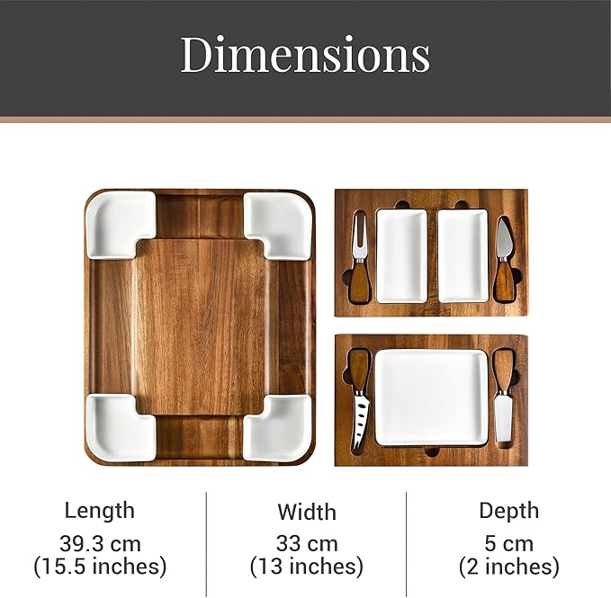 Shanik Upgraded Acacia Cheese Board Set, Square Shaped Charcuterie Set, Cheese Platter, Handcrafted Design and Stainless Steel Cutlery Set - Gift for Any Occasion with Engraving