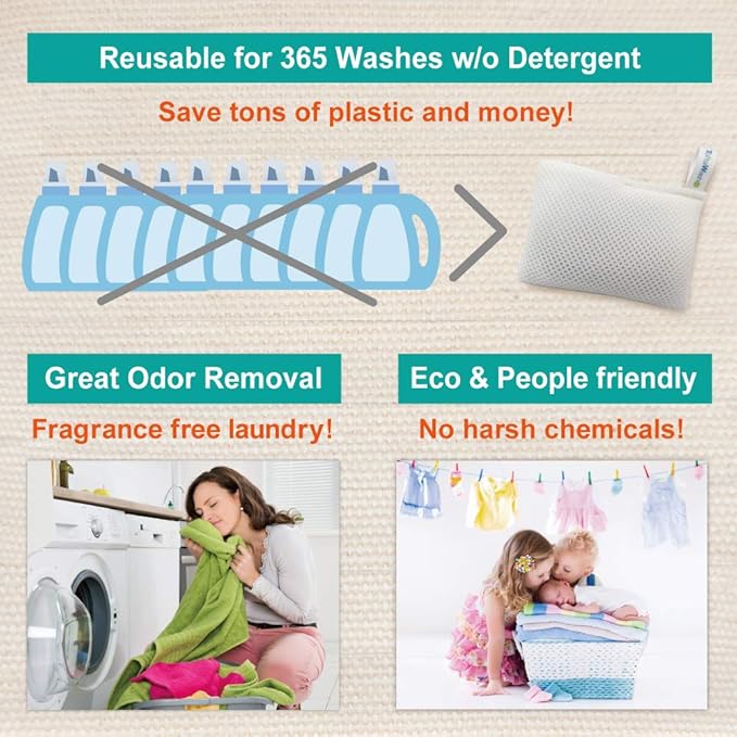 Eco Friendly Laundry Detergent [Made in Japan] Sensitive Skin Hypoallergenic Laundry Detergent, Organic Unscented Baby Natural Detergent Alternative [Reusable for 365 washes]