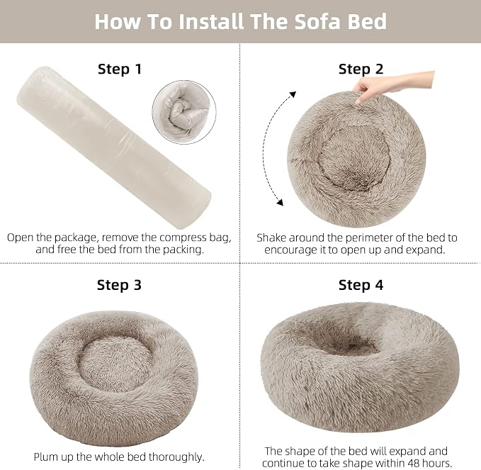 Dog Bed for Small Medium Large Dogs Cats, 20 inch Calming Washable-Round Cozy Soft Pet Bed for Puppy and Kitten with Slip-Resistant Bottom