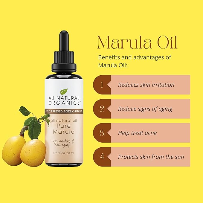 Au Natural Organics Marula Oil for Face - Cold Pressed Marula Oil for Face, Hair and Skin | Natural Moisturizer and Anti-Aging Treatment | Hair Repair Solution | Organic | 1.7 oz | 50 ml