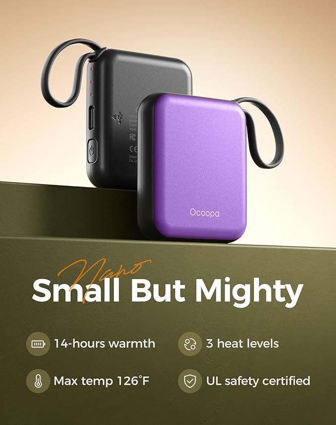 OCOOPA Hand Warmers Rechargeable, Smart Temp Control,100℉ -126℉, UL Safe, 7H*2 Long Battery, Small Palm-Sized Slim Fits Gloves, Purse, Camping, Travel, Cold Hands Gifts Women,UT5 Nano