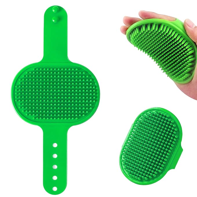 Bestac Pet Grooming Brush - Durable for Dogs & Cats, Ergonomic Handle, Soft Rubber Brush, Enhances Bath Efficiency, Ideal for Daily Fur Care & Bath Grooming of All Pets (Green, pack of 1)
