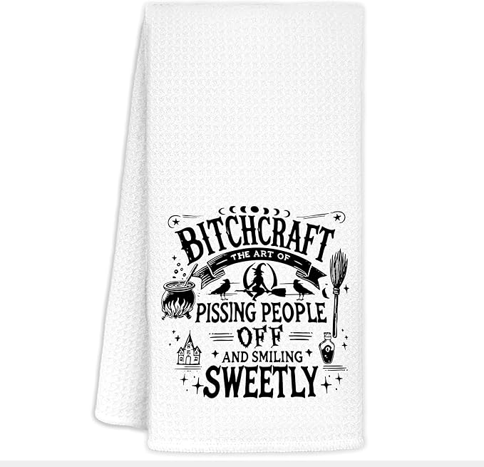 Funny Witchcraft Witchy Kitchen Towels, Funny Witch Gifts Dish Tea Towels for Kitchen Decor, Dark Humor Sarcastic Witchy Decorative Hand Towel for Bathroom Decor, 16x24 Inch