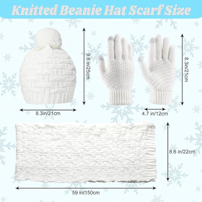 JenPen 4 Pcs Winter Hat Scarf and Gloves Set for Women Include Ear Cover Cold Weather Scarf Hat Knit Beanie Gloves