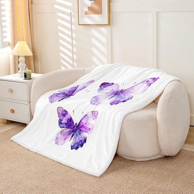 Feelyou Purple Butterfly Fleece Throw Blanket Baby 30"x40" Kids Girls Sherpa Blanket Plush Fuzzy for Bed Couch Chair Living Room, Chic Gorgeous Bed Blanket Room Decor