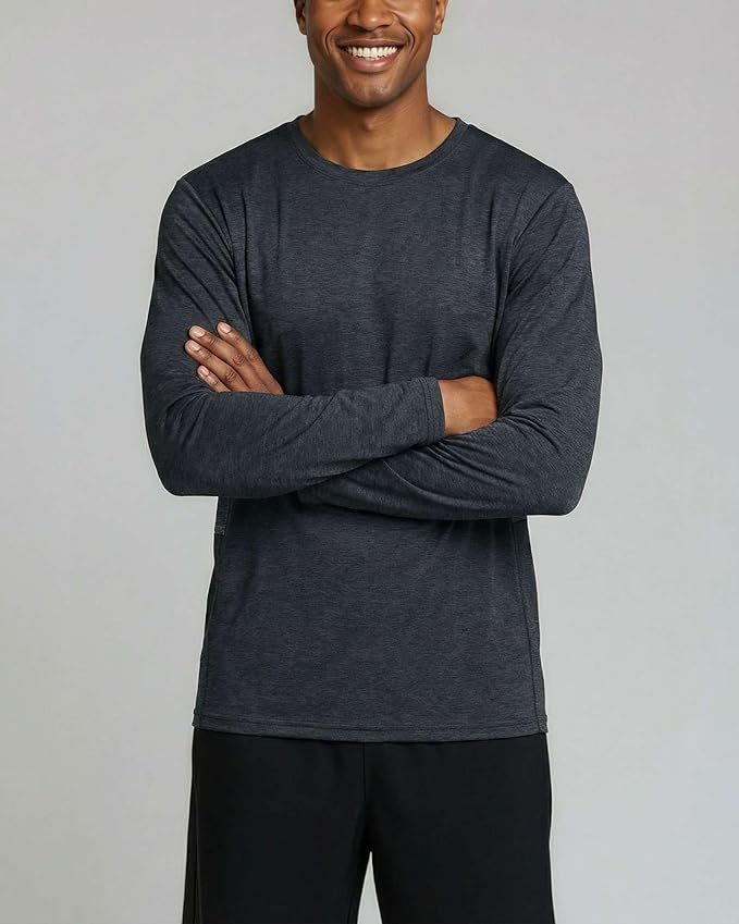 Real Essentials 4 Pack: Mens Long Sleeve Dry Fit T Shirts Hiking Fishing Workout Gym Work Sun UPF 50 Wicking Running Tee