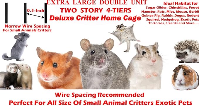 X-Large 31"x18.5"x53.5"H 4-Tiers Deluxe Two Full Story Double Unit Double Large Front Doors Tight 1/2-Inch Wire Spacing for Feisty Ferret Hammock Chinchilla Cat Sugar Glider Critter Cage On Wheels