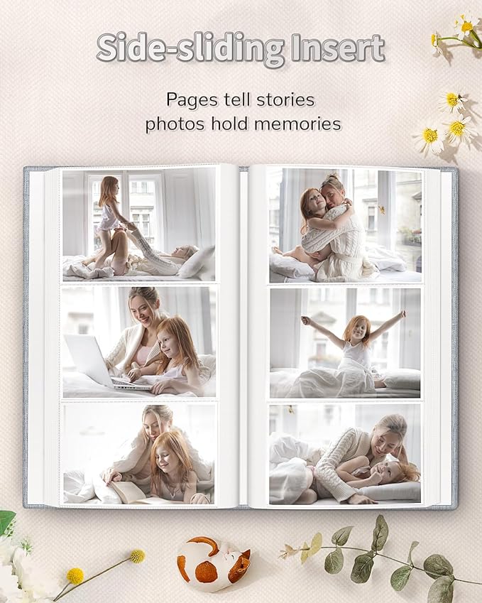 Photo Album 4x6 with 300 Pockets,Slip-in Picture Albums,Linen Cover Memory Book with Front Window,White Page Vertical Photo Book for Wedding,Family,Anniversare,Baby,Vacation