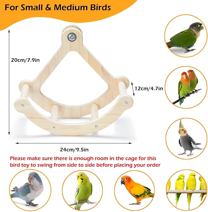 Bird Perch Toy, Wooden Interactive Rocking Parakeet Toys and Perches | Exercise Wheel Cockatiel Toys, Intelligence Puzzle Birds Enrichment Toy for Parrot, Bird Cage Accessories for Budgies Conure