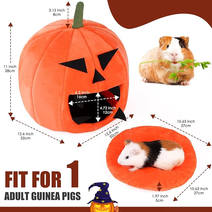 Guinea Pig Hideout - Guinea Pig Bed, Halloween Style Small Pet Hides, Ideal Bed for Small Pets, Pumpkin Shape, Orange