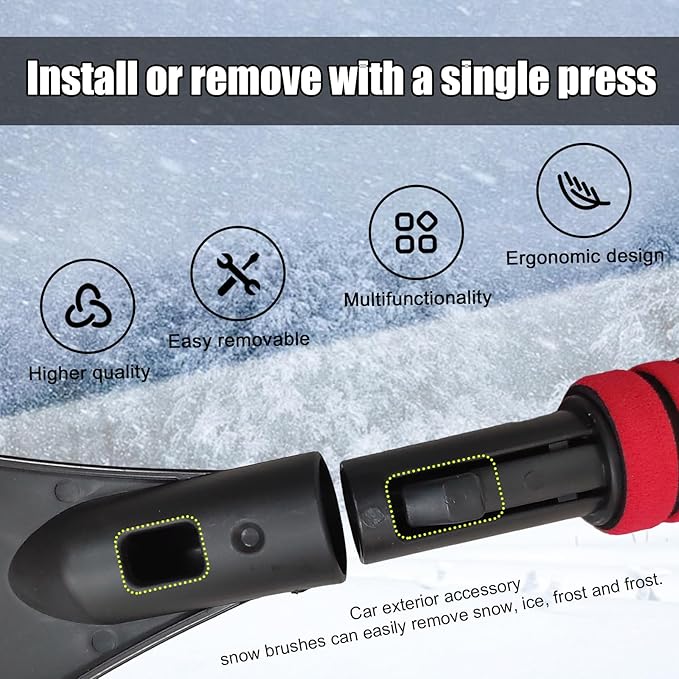 Car Snow Brush and Ice Scraper, Multi-Functional Detachable Snow Brush with Foam Grip, Ice Snow Removal Cleaning Tool for Car Windshield Window, Universal Car Accessories (Red)