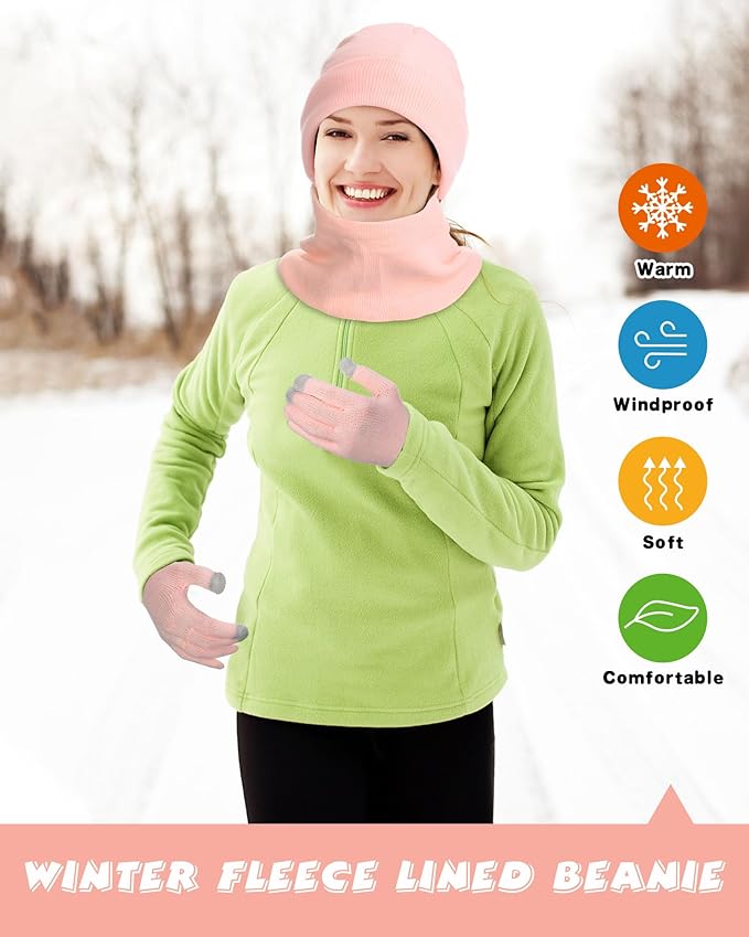 10 Pieces Winter Hat Beanie Scarf Touch Screen Gloves and Sock Set Slouchy Knit Skull Cap Beanies Fleece Lining Neck Warmer