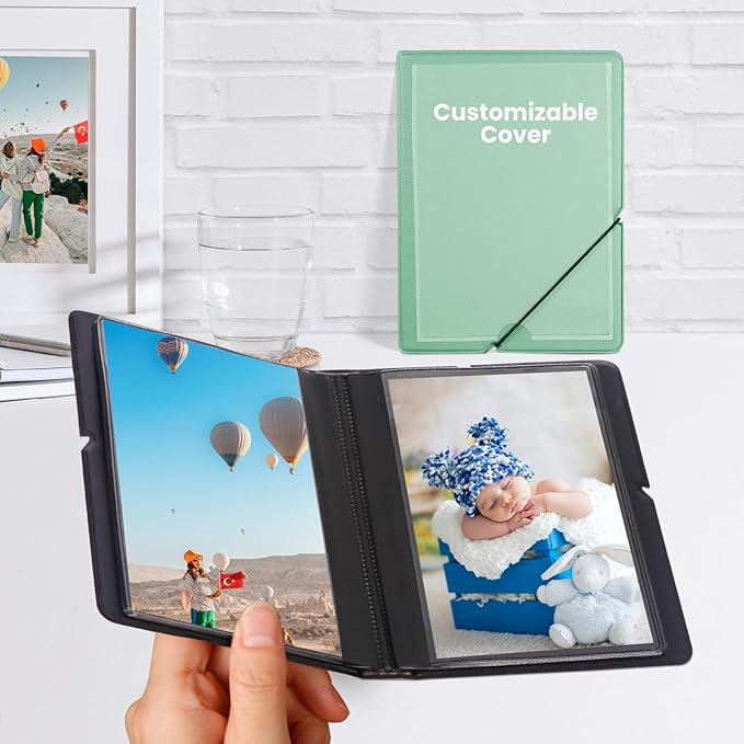Lifting 2 Pack Small Photo Album 4x6 28 Pockets Plastic 4 x 6 Photo Book Album with Customizable Cover Mini Picture Album for Family Wedding Anniversary Baby Vacation (Mint Green)