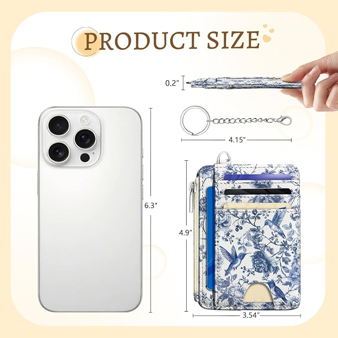 Kelvoris Credit Card Holder Small Wallet Women, Slim RFID, HummingBird | Keychain, Zipper Coin Pocket, Front Pocket Thin Travel Card Case, Minimalist, 6 Card Slots, 1 ID Window, Ladies Gifts Woman
