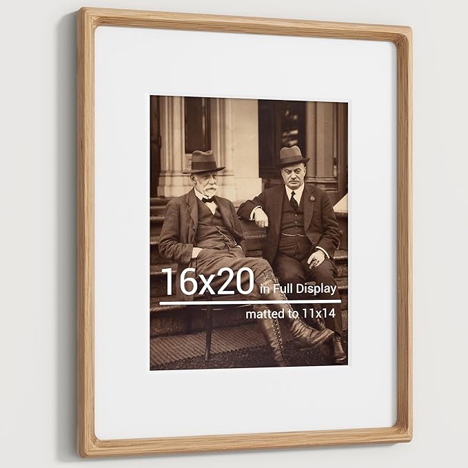 Heimlove 16x20 Picture Frames Natural Oak,Original Wood Hand Make Crafted Poster Frame with Mat to 11x14 Graduation Picture Display,Family Picture,Wedding Picture,Photo,Document Wall Mounted