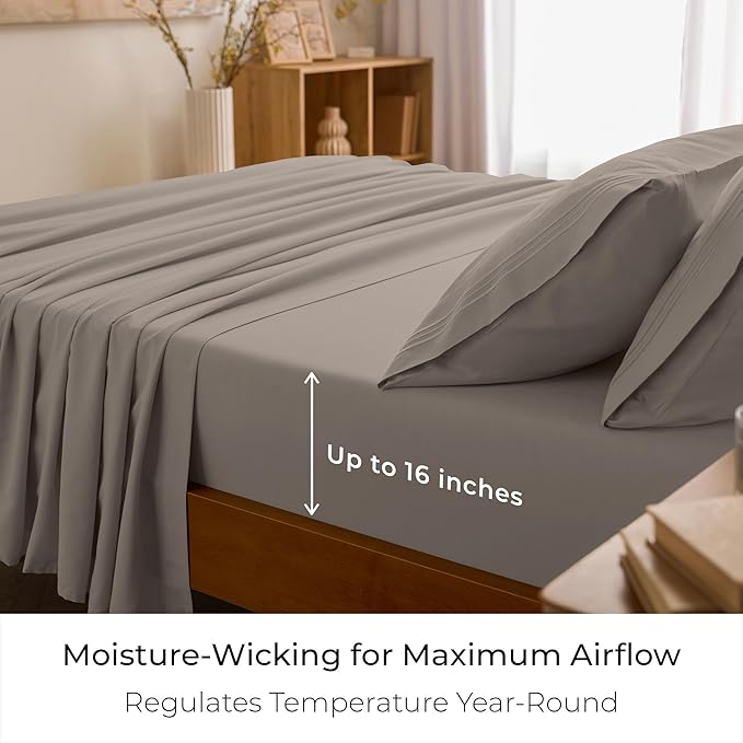 Mellanni Full Sheets Set - 4 PC Iconic Collection Bedding - Hotel Luxury, Extra Soft, Cooling Bed Sheets - Wrinkle, Fade, Stain Resistant (Full, Tan)