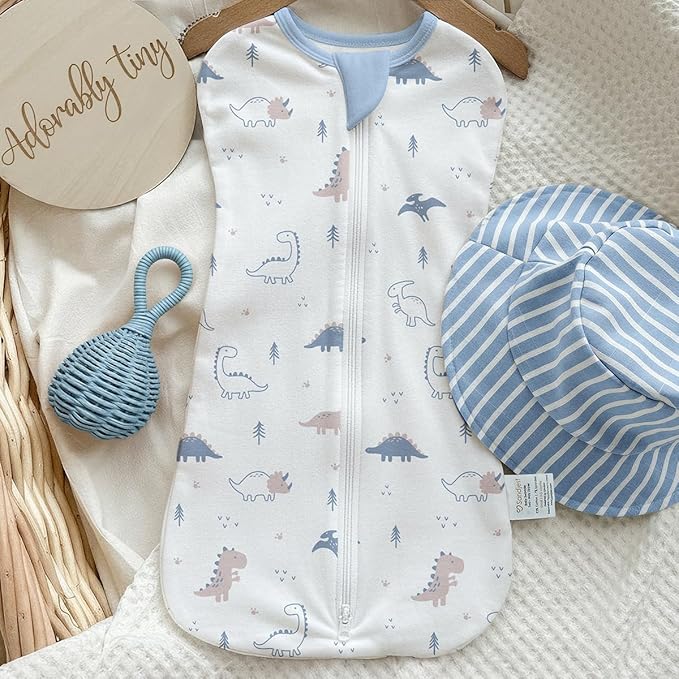 SANDJEST Baby Swaddle 0-2 Months, Cotton Arm-in Zipper Sleep Sack, Wearable Blankets Wrap for Newborn Infant Boys (Dinosaur, Pack of 1)