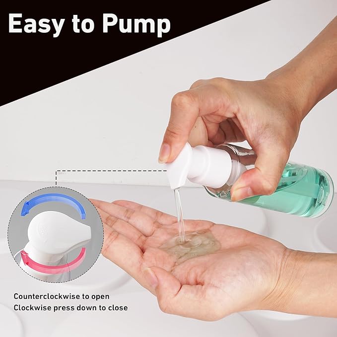 Cosywell Plastic Pump Bottles Dispenser Leak Proof 3.5oz/105ml 5 Pack Portable Empty Refillable Container Clear Plastic Lotion Pump Dispenser Bottle for Facial Cleansing Oil Shampoo Shower Gel
