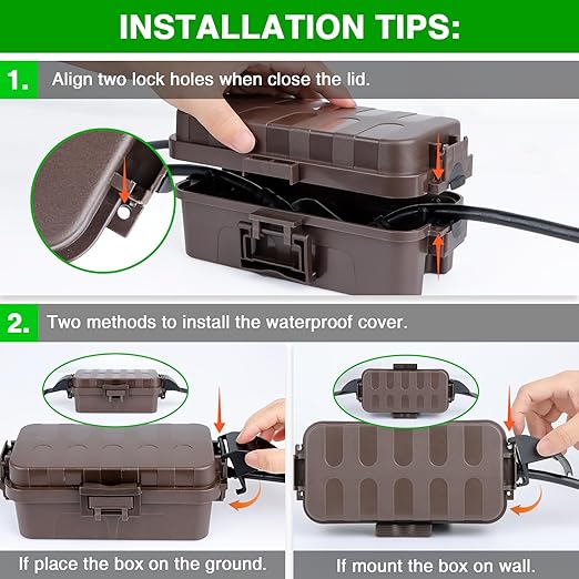 Flemoon [2 Pack] IP55 Small Outdoor Electrical Box Waterproof (Inner 5.9 x 3.2 x 1.8inch), Extension Cord Cover with Detachable Awning Covers for Plug, Outlet, Holiday Lights, Brown