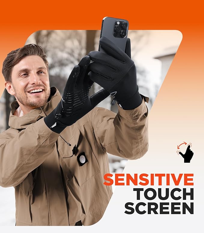 Benirap Winter Gloves for Men Women, Warm Touchscreen Winter Gloves Windproof Non-Slip for Cold Weather Running Cycling Black