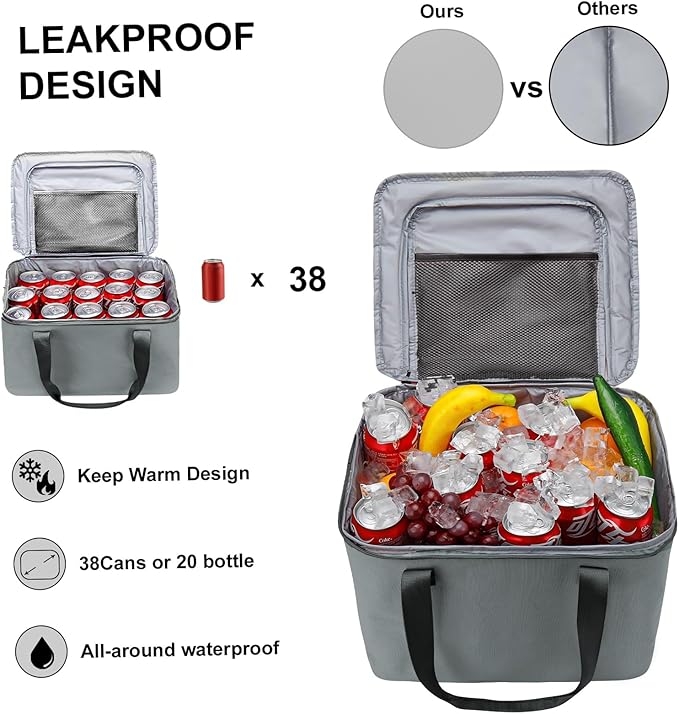 Car Trunk Organizer and Storage with Removable Leakproof Cooler Bag, 6 Removable Dividers for Custom Space, Collapsible Trunk Storage with Non Slip Bottom, Foldable Cover for SUV, Jeep, MPVs