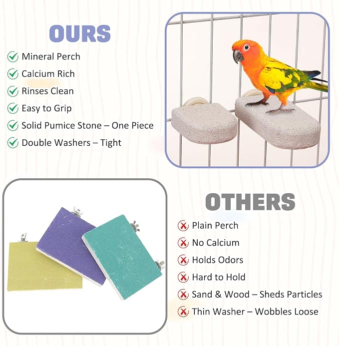 BNOSDM 4 Pcs Bird Beak Grinding Stone Calcium Parrot Perch Stand 4.7*2.6in | Natural Volcanic Lava Stone,Mineral Block for Birds,White Cuddle Bone Perch,Bird Toys for Parakeets Cockatiels Conures