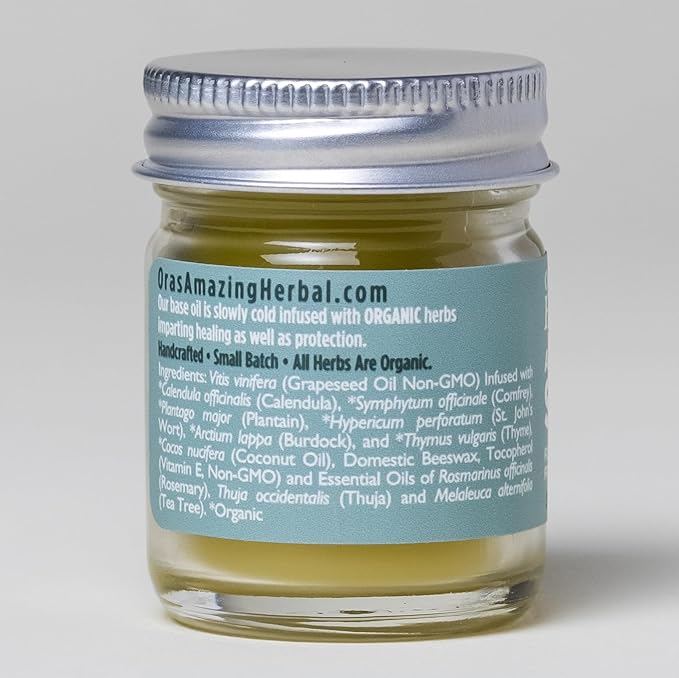 Ora's Amazing Herbal All Purpose Salve, Natural Healing Ointment, Tea Tree Oil Skin Balm, Comfrey Calendula Thyme Plantain, Hand Salve, Rash Cream, Dry Skin Repair, Itch Relief, 1 oz Glass Jar