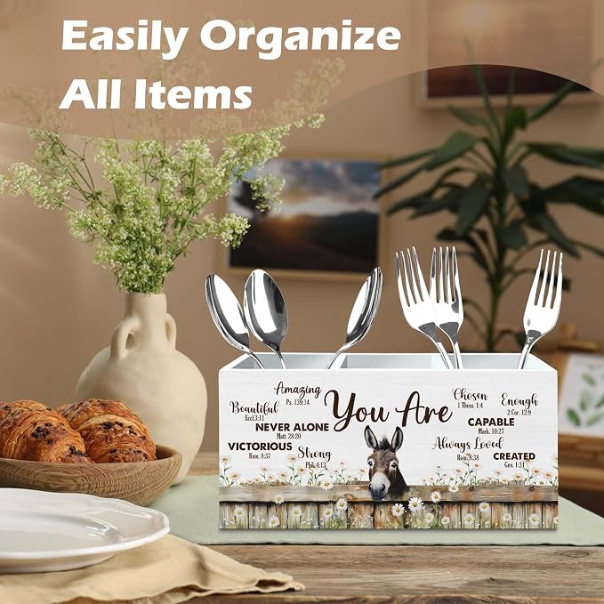 DILSJ Inspirational Donkey Pen Pencil Holder Organizer for Desk, Donkey Gifts for Women, Be Kind Be Brave Decor Wooden Box Signs for Home Office Desk Tabletop Decoration