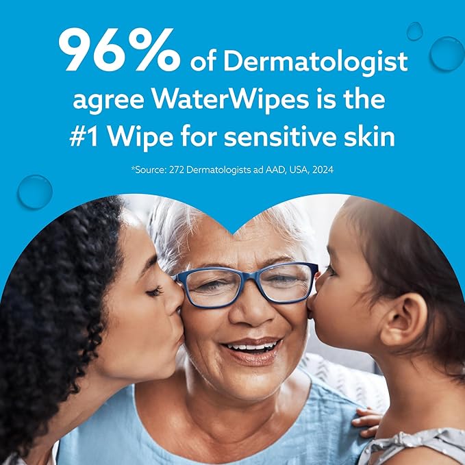 WaterWipes Sensitive+ Baby & Toddler Wipes, 3-In-1 Cleans, Cares, Protects, 99.9% Water, Textured Clean, Unscented & Hypoallergenic, 720 Count (12 Packs)