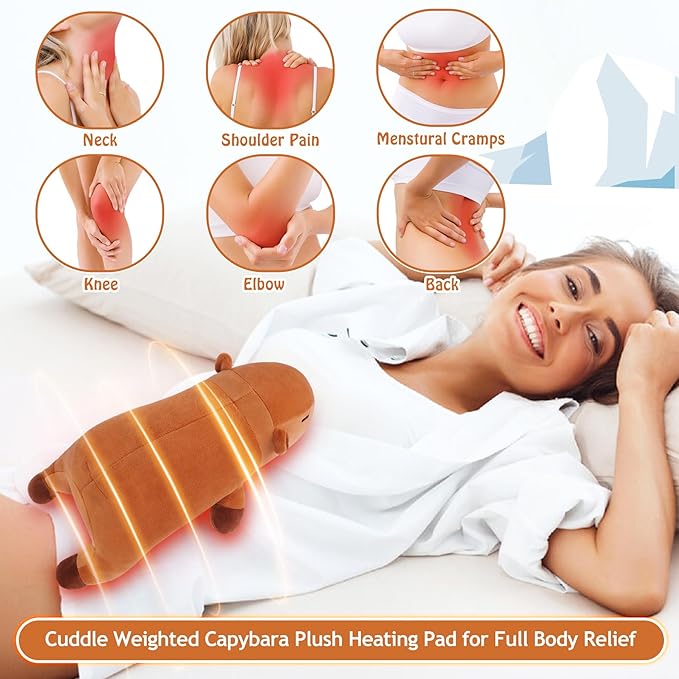 1.8lb Capybara Stuffed Animals Plush Microwavable Heating Pad-14'' Capybara Plush Heating Pads for Cramps &Period Pain Relief, Heatable & Coolable Stuffed Animals Bedtime Birthday Gift for Women Kids