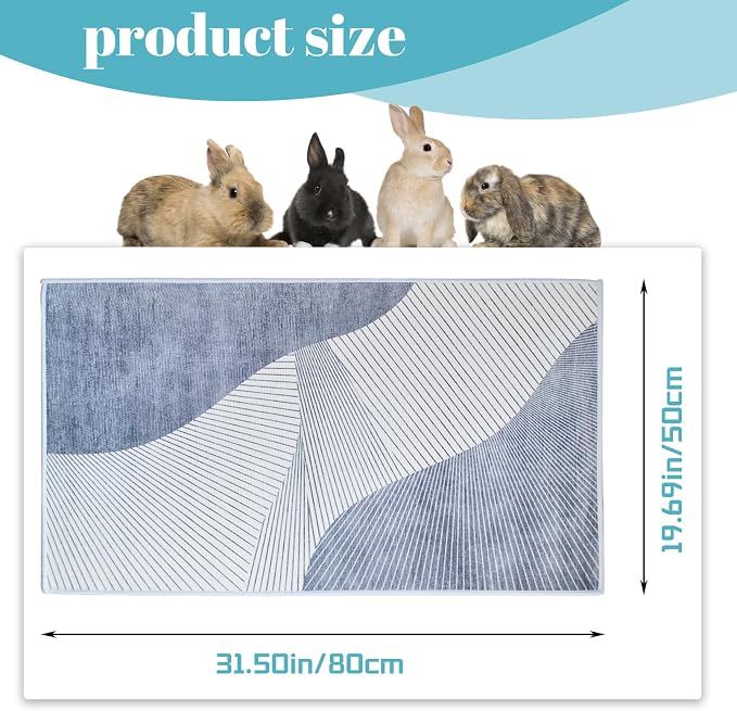 PINVNBY Washable Guinea Pig Cage Liner,31.5x19.69x0.16 Inches Rabbit Litter Box Mat Waterproof Bunny Rug Reusable Small Animal Cage Potty Liners with Anti Slip Bottom Pad for Chinchillas Hamster Rat