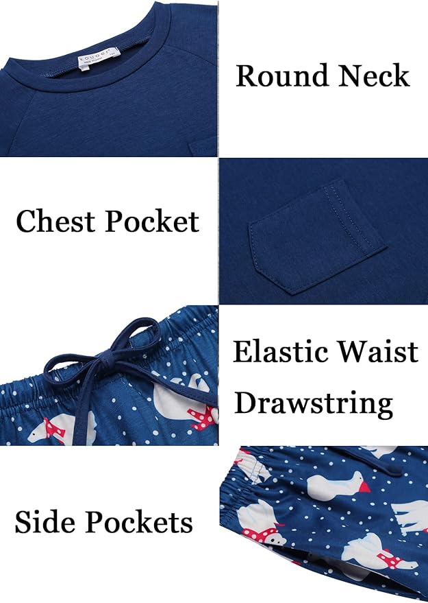 Ekouaer Family Matching Pajamas Christmas Sleepwear Long Sleeve Sleep Shirt with Plaid Pants Soft Loungewear Pjs Set S-XXL