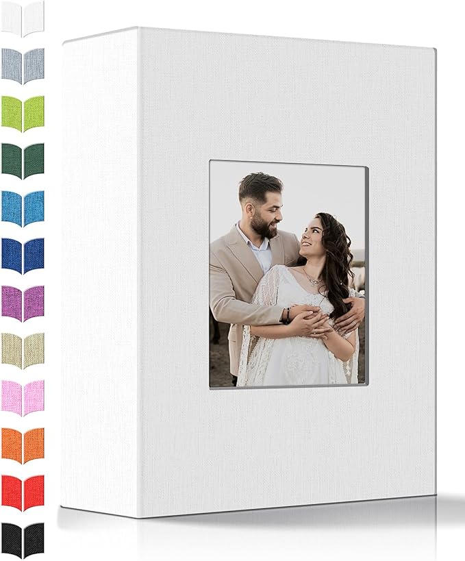 Photo Album 4x6 with 100 Pockets,Slip-in Picture Albums,Linen Cover Memory Book with Front Window,White Page Vertical Photo Book for Wedding,Family,Anniversare,Baby,Vacation