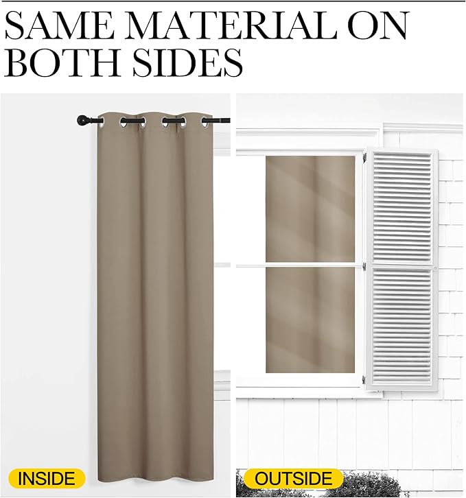 NICETOWN Patio Glass Door Blackout Curtains for Bedroom/Living Room, Privacy Panel Drapes for Dining Room and Guest Room (Taupe, 42 inches Wide x 95 inches Long, 1 Pair)