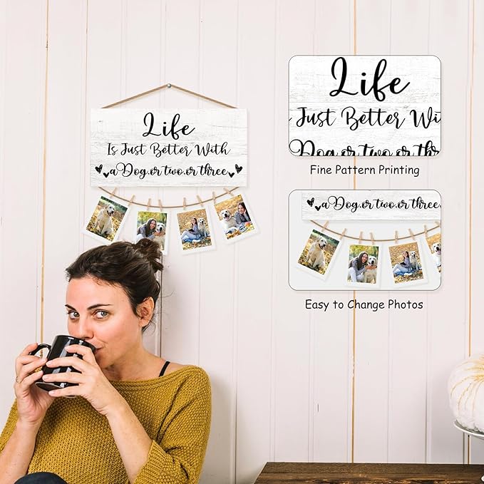 Dog Mom Gifts Picture Frame Photo Holder for Wall, Gifts for Dog Lovers, Dog Themed Gifts, Dog Gifts for Women, Funny Dog Gifts, Dog Mom Dad Grandkids Gifts Hanging Photo Display