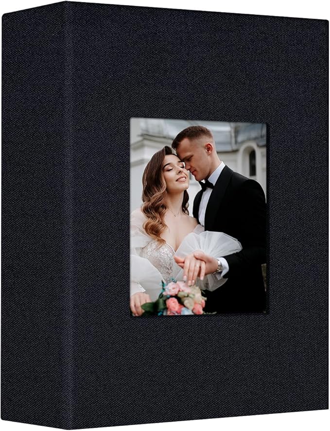 Photo Album 4x6 with 100 Pockets,Slip-in Picture Albums,Linen Cover Memory Book with Front Window,White Page Vertical Photo Book for Wedding,Family,Anniversare,Baby,Vacation