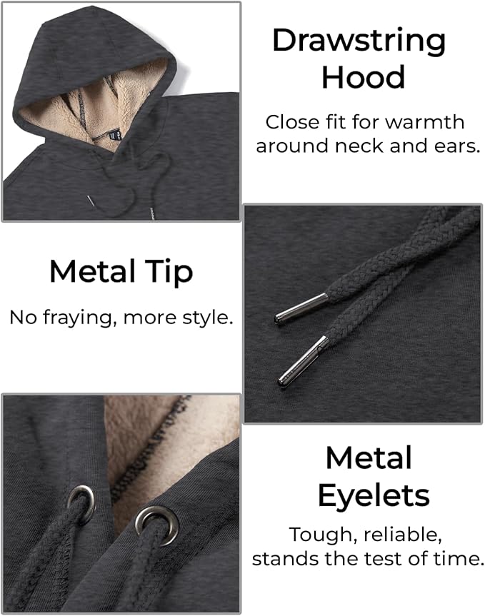Boladeci Men's Sherpa Lined Hoodie Sweatshirts Heavy Fleece Cotton for Winter Cold Weather
