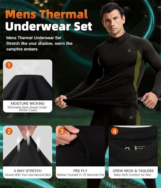 CL convallaria Thermal Underwear Long Johns Set Mens Winter Gift Hunting Gear Sport Base Layer Bottom Top
