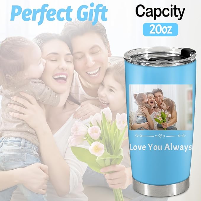 Personalized Picture Tumbler for Men Women, Insulated Stainless Steel Travel Mug, Custom Photo Image & Text on Coffee Cup, Gift for Dad Mom Families Friends,Multi Color
