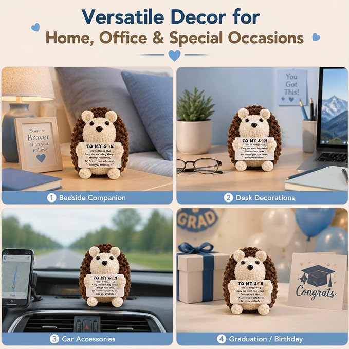 Son Birthday Gifts from Mom Dad Handmade Crochet Hedgehog Gifts | Graduation College Gift for Sons, Graduation Gifts for Adults Son in Law Bonus Step Best Son Ever Gift
