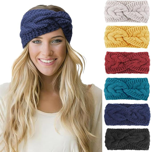 DRESHOW Winter Knit Chunky Headbands for Women Crochet Turban Knitted Ear Warmer Fashion Head Wrap 6 Pack