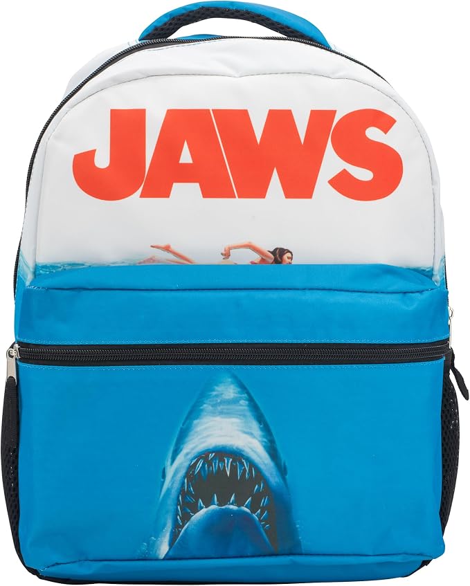 JAWS Movie Poster Backpack, 16 x 12 x 5 Inches, Shark School Bag with Laptop Pocket, 50th Anniversary Edition